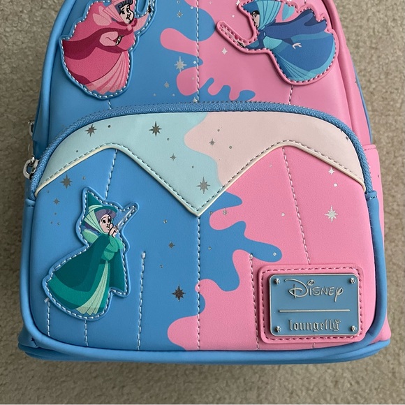 Loungefly Sleeping Beauty Fairy Godmothers Make it Pink / Blue Mini Backpack - Picture 11 of 16